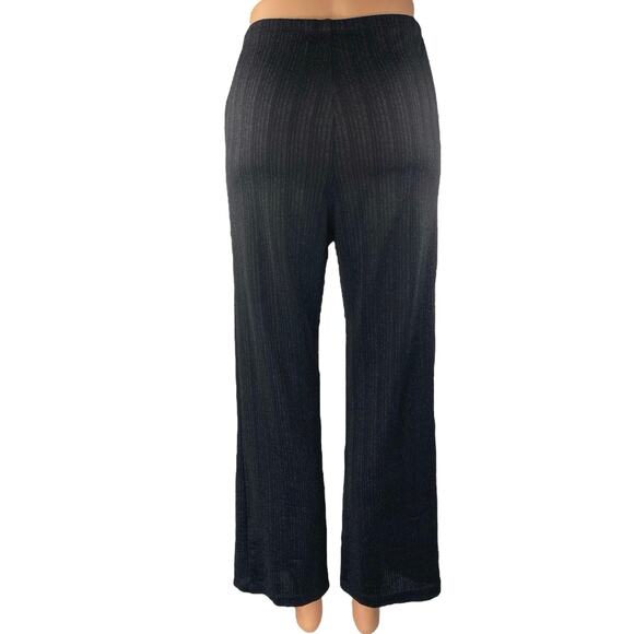 Reformation Women's Black Metallic Ribbed Knit Wide Leg Trousers Pants Size S - Picture 3 of 5